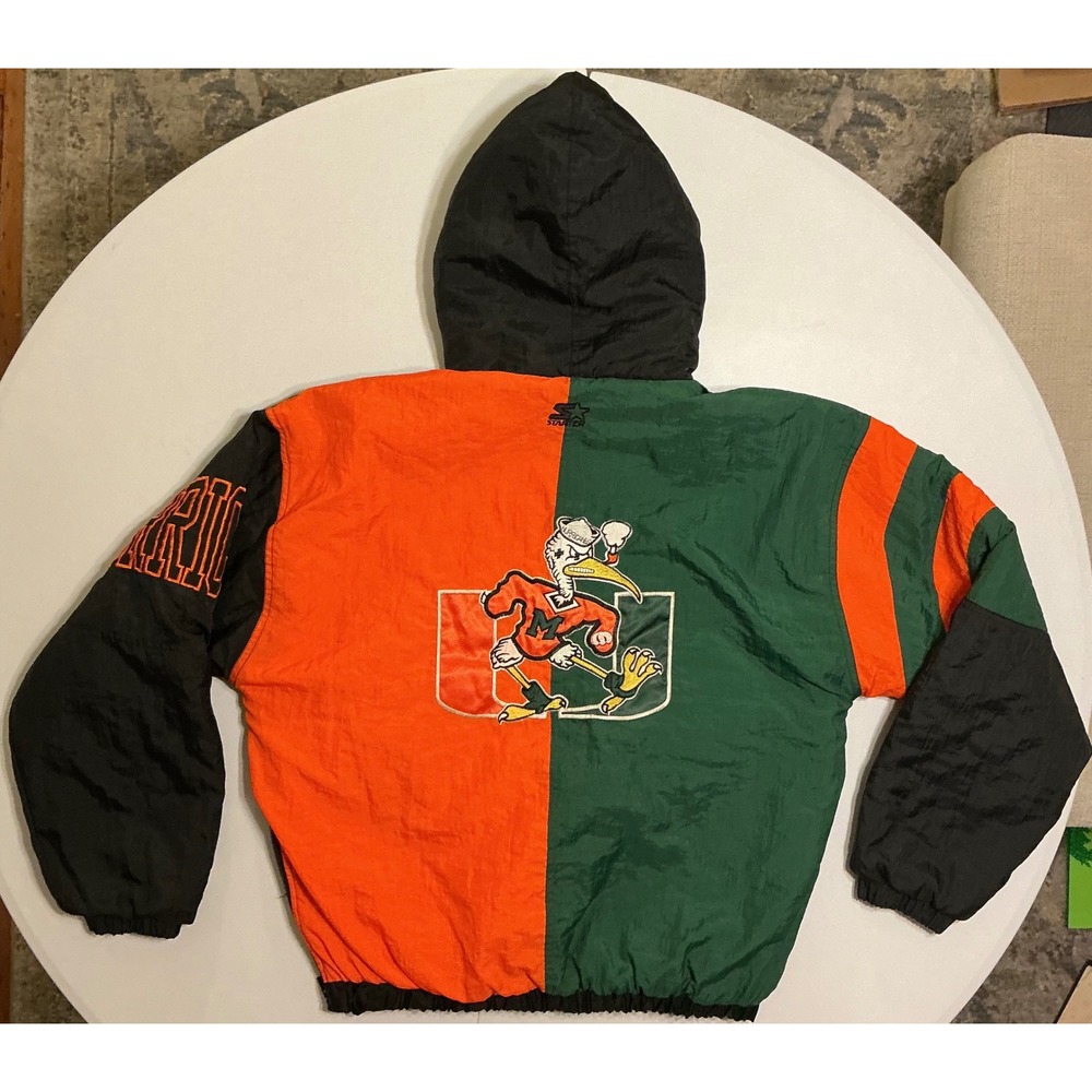 VTG‎ 90s Starter Miami Hurricanes Jacket  Puffer Colorblock Sebastian Mens M